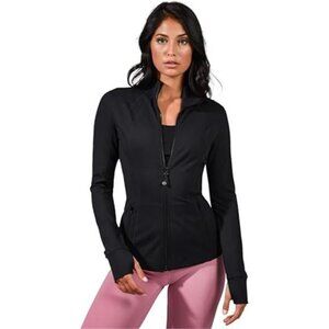 Womens Running Jacket Full Zip Athletic Track Jacket Thumbholes Gym Workout Zip